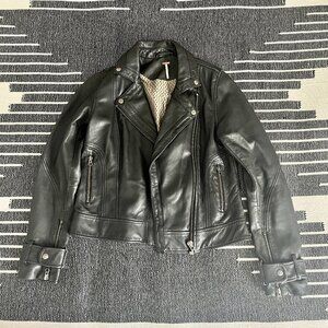 FREE PEOPLE BLACK LEATHER BIKER JACKET SIZE 8
